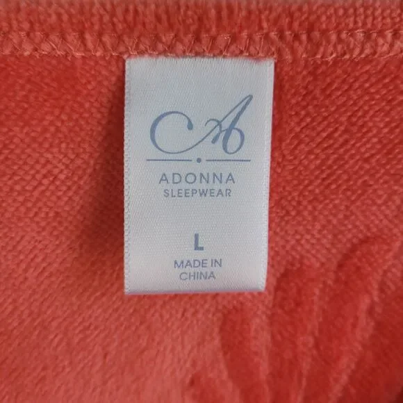 Womens ADONNA Terry cloth Zip Cover Up Robe L Coral Turtle Shells Print Pockets - Picture 4 of 13